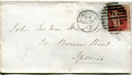 Great Britain - England 1867 Cover London To Ipswich - 1d Red - Plate 76 - Covers & Documents