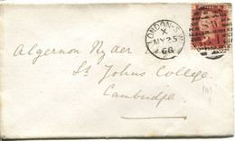 Great Britain - England 1868 Cover London To Cambridge - 1d Red - Plate 103 - Brieven En Documenten