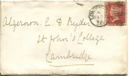 Great Britain - England 1868 Cover London To Cambridge - 1d Red - Plate 110 - Briefe U. Dokumente