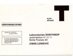 COTE D'OR - Dépt N° 21 = LONGVIC 1973 = CORRESPONDANCE REPONSE T  ' LABORATOIRES WINTHROP ' + PHISOLANE - Karten/Antwortumschläge T