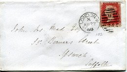 Great Britain - England 1868 Cover London To Ipswich - 1d Red - Plate 102 - Briefe U. Dokumente