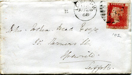 Great Britain - England 1868 Cover London To Ipswich - 1d Red - Plate 102 - Storia Postale