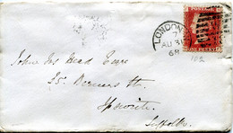 Great Britain - England 1868 Cover London To Ipswich - 1d Red - Plate 102 - Storia Postale