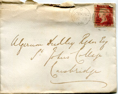 Great Britain - England 1868 Cover Dorking To Cambridge - 1d Red - Plate 90 - Briefe U. Dokumente