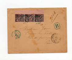 !!! REUNION, BANDE DE 3 DU N°24 SUR LETTRE RECOMMANDEE DE ST DENIS POUR PARIS DE 1891 - Covers & Documents