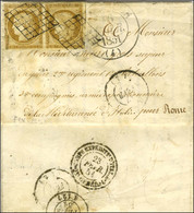 Grille / N° 1 Paire Càd T 13 BRIANÇON (4) 16 FEVR. 1851 Sur Lettre Adressée Au Tarif De Militaire à Rome. Au Verso, Càd  - 1849-1850 Ceres