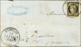 Plume (faible) + Càd T 13 ANDELOT (50) 11 JANV. 1849 / N° 3 Sur Lettre Avec Adresse Chlorée Pour Avallon. - B / TB. - R. - 1849-1850 Ceres