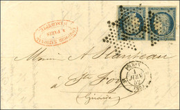 Etoile / N° 4 Paire, Tête-bêche, Quatre Très Belles Marges Càd PARIS (60) Sur Lettre 2 Ports Pour Ste Foy. 1852. - SUP.  - 1849-1850 Ceres