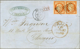 Grille / N° 5 Orange Vif, Paire Càd T 15 COGNAC (15) Sur Lettre Pour Glasgow. 1852. - SUP. - R. - 1849-1850 Ceres