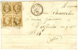 PC 2153 / N° 13 Type II, Bloc De 4 (1ex Leg Def) Càd T 22 MORANNES (47) Sur Lettre 2 Ports Pour La Flèche. 1861. - TB. - - 1853-1860 Napoleon III