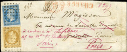 Rouleau De Points / N° 13 + N° 14 (les 2ex Très Belles Marges) Càd Rouge Bau CENTRAL 12 MAI 60 Sur Lettre Chargée Adress - 1853-1860 Napoléon III