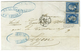 PC 1896 / N° 22 Paire, Tête-bêche, Marge Verticale Massicotée Càd 4 MARSEILLE 4 (12) Sur Lettre 2 Ports Pour Lyon. 1869. - 1862 Napoléon III