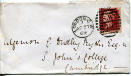 Great Britain - England 1869 Cover London To Cambridge - 1d Red - Plate 118 - Cartas & Documentos