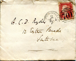 Great Britain - England 1869 Cover Shepton Mallet To Southsea - 1d Red - Plate 113 - Lettres & Documents