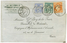 Càd T 18 LORIENT / MORBIHAN / N° 38 + N° 65 + N° 78 Sur Lettre Pour Paris. 1876. - SUP. - R. - 1876-1878 Sage (Type I)