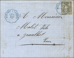 Cachet Convoyeur Ligne Bleu MAZAMET A CASTRES 1 MAI 78 / N° 77 Sur Lettre Pour Graulhet, 1er Jour Du Changement De Tarif - 1876-1878 Sage (Type I)