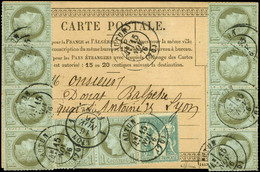 Càd T 17 AUTUN (70) / N° 50 (2 Bandes De 4 + 1 Paire) + N° 65 Sur Carte Pour Lyon. 1876. - SUP. - R. - 1876-1878 Sage (Type I)