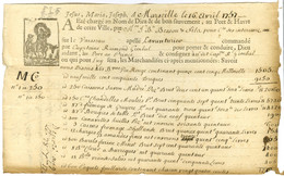 Connaissement Illustré Daté De Marseille Le 16 Avril 1757. - TB. - Correo Marítimo