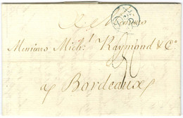 Lettre Avec Texte Daté De Londres Le 21 Juillet 1780 Pour Bordeaux. Au Recto, Marque Bleue Da / B (d'Angleterre Par Brux - Maritime Post
