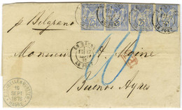 Càd LE HAVRE / LE PORT / N° 78 Bande De 4 Sur Lettre Pour Buenos Ayres, Au Recto Taxe 10 Au Crayon Bleu Pour Le Trajet I - Postal Rates