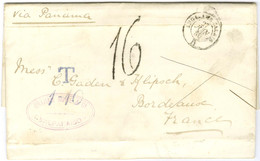 Lettre Avec Texte Daté De Valparaiso Le 14 Mai 1880 Pour Bordeaux. Au Recto, T / 1-10 Et Taxe Tampon 16 (taxe Calculée : - Postal Rates