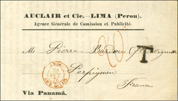 Imprimé Complet Daté De Lima Pour Perpignan. Au Recto, Càd Rouge D'entrée ANGL. / AMB. CALAIS Et Taxe Tampon 20c Rouge.  - Postal Rates