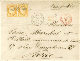 Losange INDE / CG N° 13 (paire, 1ex Filet Effleuré) Càd INDE / PONDICHERY Sur Lettre Pour Paris. 1875. - TB / SUP. - R. - Maritime Post