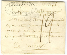 Marque Postale POST PAID / PORT LOUIS (Ile Maurice) Sur Enveloppe Sans Texte Adressée à Meaux. Au Recto, Marque D'entrée - Maritime Post