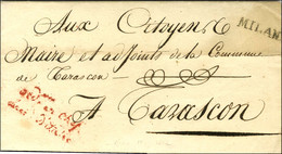 Lettre Avec Superbe En-tête Imprimé Et Texte Daté De Milan Le 2e Jour Complémentaire An 10, Signé Eyssautier Pour Tarasc - Army Postmarks (before 1900)