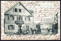 1906 Gelaufene AK T. Knapp Eisen- Und Kolonialgeschäft. Gruss Aus Ditzingen (diagonaler Leichter Bug) Mit Schweizer - Ditzingen