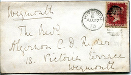 Great Britain - England 1873 Cover Hitchin To Weymouth - 1d Red - Plate 166 - Briefe U. Dokumente