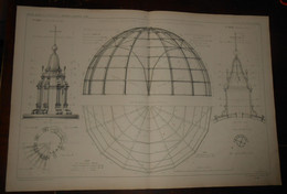 Plan De La Charpente En Fer Du Dôme Du Val De Grace Construite Par MM. Gouin Et Cie à Paris. 1872. - Travaux Publics