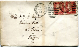 Great Britain - England 1873 Cover Charing Cross To Staffs. - 1d Red Pair - Plate 169 - Covers & Documents