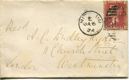 Great Britain - England 1874 Cover Hitchin To London - 1d Red - Plate 158 - Brieven En Documenten