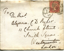 Great Britain - England 1874 Cover Hitchin To London - 1d Red - Plate 158 - Covers & Documents