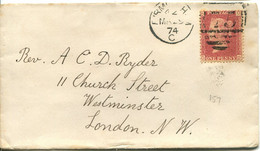 Great Britain - England 1874 Cover Birmingham To London - 1d Red - Plate 157 - Covers & Documents