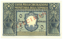 5 SOMALI SPECIMEN CASSA PER LA CIRCOLAZIONE MONETARIA SOMALIA AFIS 1950 QFDS - Terra Di Somalia