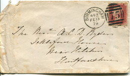 Great Britain - England 1879 Cover Birmingham To Hitchin - 1d Red - Plate 190 - Lettres & Documents