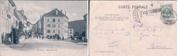 Sainte Croix VD, Place Du Pont Animée, Diligence Et Attelages + Cachet Linéaire VUITEBOEUF (16.6.1906) Pli D'angle - Sainte-Croix 