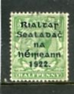 IRELAND/EIRE - 1922  1/2d OVERPRINTED HARRISON FOR USE IN COILS  SG 26 FINE USED - Gebruikt