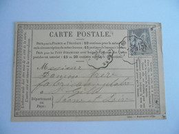 CARTE POSTALE TYPE PRECURSEUR TIMBRE TYPE SAGE 15 C CIRCULEE 1878 A ST GILLES SAONE ET LOIRE - Cartes Précurseurs