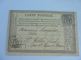 CARTE POSTALE TYPE PRECURSEUR TIMBRE TYPE SAGE 15 C CIRCULEE 1877 AUTUN A ST GILLES - Precursor Cards