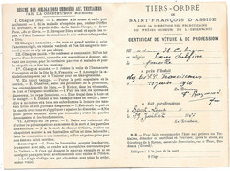 CERTIFICAT De VETURE Et PROFESSION -SOEUR DELFINE De MARSEILLE A Pris L'habit P.P.FRANCISCAINS 1926 à ST LOUP- FR.ASSISE - Religion &  Esoterik