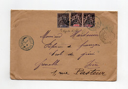 !!! COTE D'IVOIRE, LETTRE DE BINGERVILLE DE 1904 POUR GRENOBLE, AFFRANCH GROUPES DONT 1 VARIETE SURCH DEPLACEE - Cartas & Documentos