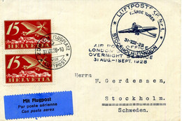 1928 Svizzera First Flight LUFTPOST STOCKHOLM - LONDON Zurigo - Stoccolma 31/VIII/1928 15c. Coppia - Eerste Vluchten