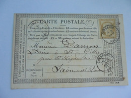 CARTE POSTALE TYPE PRECURSEUR TIMBRE TYPE SAGE 15 C CIRCULEE 1876 CHAVANAY  A ST GILLES - Cartes Précurseurs