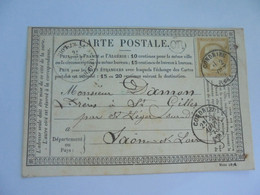 CARTE POSTALE TYPE PRECURSEUR TIMBRE TYPE SAGE 15 C CIRCULEE 1876 CHAVANAY  A ST GILLES - Voorloper Kaarten