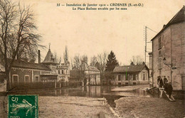 Crosne Crosnes * La Place Boileau Envahie Par Les Eaux * Inondation De Janvier 1910 * Enfants - Crosnes (Crosne)