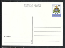 SAN MARINO 1979: CP Ill. Entier De 120L Neuve - Covers & Documents