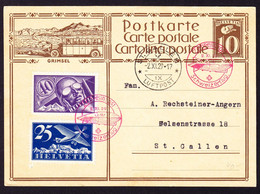 1929 10 Rp GZ Karte Mit Grimsel, Postauto, Mit Zeppelinpost Und Flugpostmarken. St. Gallen - Entiers Postaux